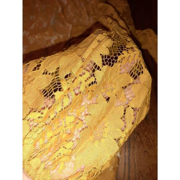New XL Farysays Lace Wrap Mini Dress Floral V-Neck Yellow Gold Short Dress NWOT - Picture 9 of 9